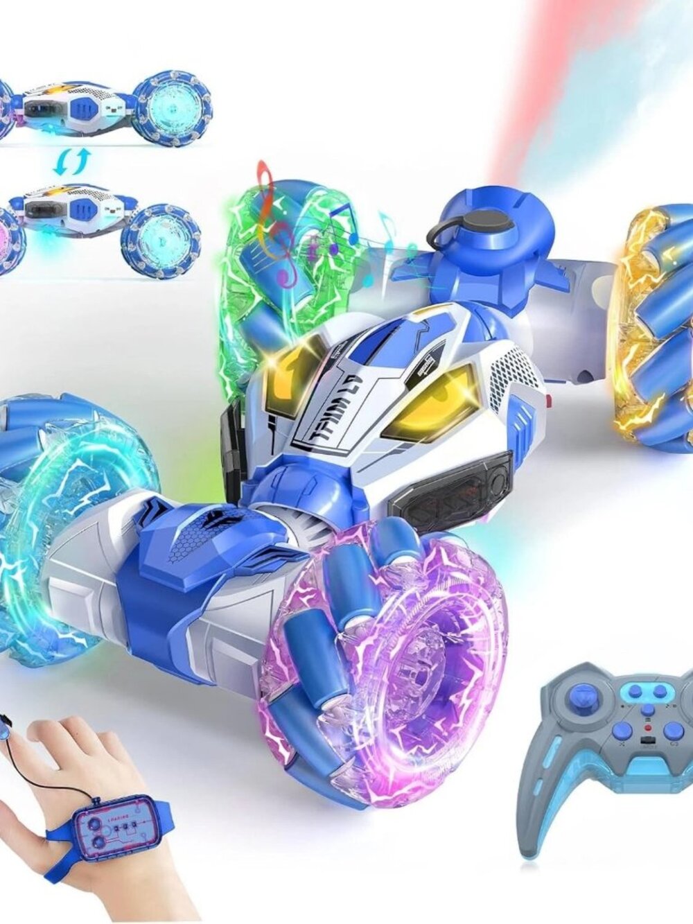 FLUESTON Gesture Sensing RC Stunt Car 4WD - 360° Rotating, Lights & Music